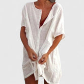 Ana | Dames Losse Strand Cover-Up met Knopen Shorts