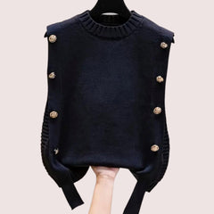 Lotte | Bodywarmer Dames Mouwloze Gebreide Vest met Gouden Knopen