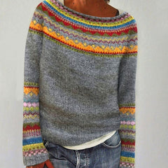 Annika | Damen Bunter Strickpullover Rundhalsausschnitt für den Alltag