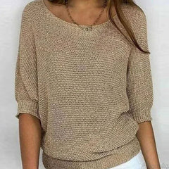 Marlene | Damen Eleganter Pullover Lockerer Strick Rundhals Halbarm