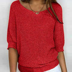Marlene | Damen Eleganter Pullover Lockerer Strick Rundhals Halbarm