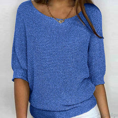 Marlene | Damen Eleganter Pullover Lockerer Strick Rundhals Halbarm