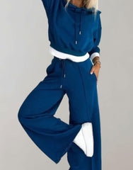 Leonie | Damen Freizeit Hoodie Jogginganzug Set mit Weitem Hosenbein