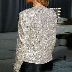 Marlene | Damen Glitzernde Offene Winterjacke Pailletten Blazer