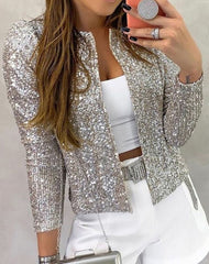 Marlene | Damen Glitzernde Offene Winterjacke Pailletten Blazer