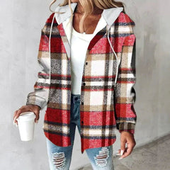 Emilia | Damen Karo Hoodie Jacke lockere Passform warme Winterjacke