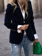 Clara | Damen Klassischer Blazer mit Ein-Knopf-Verschluss und Goldknöpfen