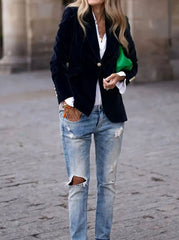 Clara | Damen Klassischer Blazer mit Ein-Knopf-Verschluss und Goldknöpfen