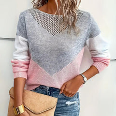 Marlene | Damen Locker Geschnittener Pullover Colorblock Strick Rundhals