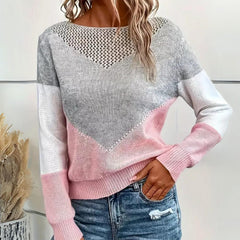 Marlene | Damen Locker Geschnittener Pullover Colorblock Strick Rundhals