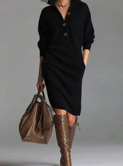 Amelie | Damen Midikleid mit Knopfleiste und Rippstruktur figurbetont