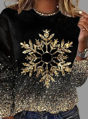 Johanna | Damen Weihnachtspullover mit goldenen Schneeflocken Glitzer Rundhals