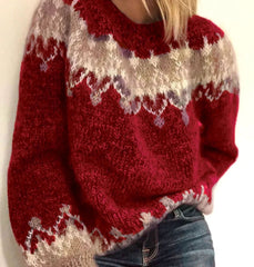 Marie | Damen Winterpullover lockerem Schnitt Norwegermuster Weihnachten