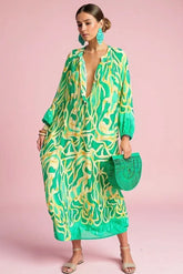 Femke | Dames Abstractprint V-hals Kaftan Maxi-jurk Wijdvallend