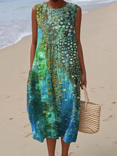 Julia | Dames Artistieke Mouwloze Midi Dress Strandprint