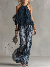 Anna | Dames Halter Ruffle Blouse Wijdbeense Broek Tweedelig Set