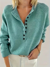 Julia | Dames Halve Knoopsluiting V-hals Knit Sweater Pullover