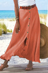 Julia | Dames Hoge Taille Knoopsluiting Linnen-look Maxi Rok