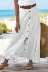 Julia | Dames Hoge Taille Knoopsluiting Linnen-look Maxi Rok