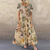Fleur | Dames Losvallende Bloemenprint Maxi-jurk Korte Mouwen