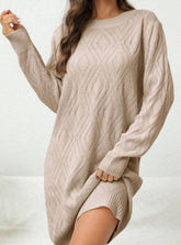 Anna | Dames Oversized Gebreide Ruitpatroon Trui Jurk Lange Mouw