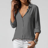 Elin | Dames Relaxed-Fit Lange Mouw Blouse Overhemdkraag Knoopsluiting