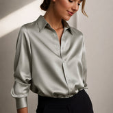 Femke | Dames Satijn Blouse Lange Mouw Knoopsluiting Puntkraag
