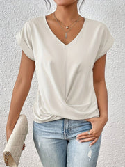 Lieke | Dames Satijn V-hals Twist-front Korte Mouw Top