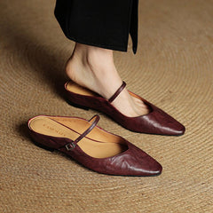 Elin | Dames Spitse Leren Mary Jane Slip-On Mules