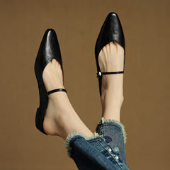Elin | Dames Spitse Leren Mary Jane Slip-On Mules