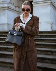 Lisa | Dames Suède Oversized Trenchcoat Bindceintuur Reverskraag