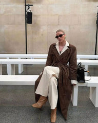 Lisa | Dames Suède Oversized Trenchcoat Bindceintuur Reverskraag