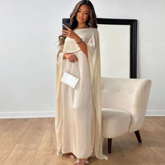 Elin | Elegante Satijnen Maxi Jurk Dames met Cape Mouwen