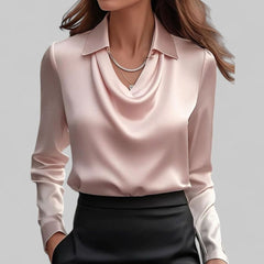 Leonie | Elegante Wasserfallausschnitt Satinbluse für Damen Langarm