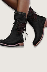 Anna | Enkellaarsjes Dames Vintage Veterschoenen Blokhak Nietendetail