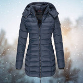 Elin | Gewatteerde Jacket Dames Lange Doorgestikte Winterjas Met Capuchon