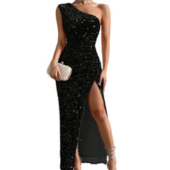 Elin | Glinsterende One-Shoulder Pailletten Feestjurk Dames Maxi Split