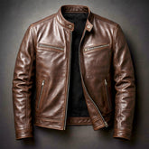 Bowen | Heren Vintage Leren Biker Jacket Ritssluiting Vier Zakken