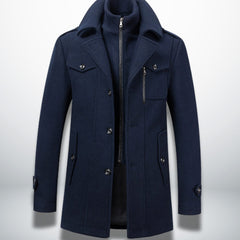 Leon | Herren Smart-Casual Wollmantel mit Knopfverschluss und Stehkragen