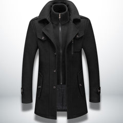 Leon | Herren Smart-Casual Wollmantel mit Knopfverschluss und Stehkragen