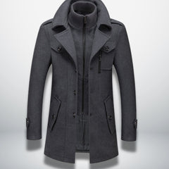 Leon | Herren Smart-Casual Wollmantel mit Knopfverschluss und Stehkragen