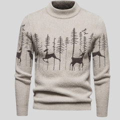 Felix | Herren Weihnachtspullover mit Rentier- und Waldmotiv Rollkragen Strick