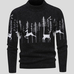 Felix | Herren Weihnachtspullover mit Rentier- und Waldmotiv Rollkragen Strick