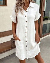 Lieke | Midi jurk dames casual hemdblouse crinkle knopen zakken