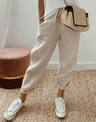 Hannah | Stilvolle Freizeit-Leinenhose Damen Kordelzug Locker Geschnitten