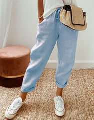 Hannah | Stilvolle Freizeit-Leinenhose Damen Kordelzug Locker Geschnitten