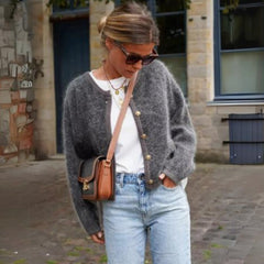 Anna | Vest Dames Oversized Gebreide Cardigan met Gouden Knopen
