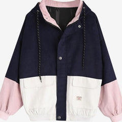 Lieke | Winterjas Dames Kleurblok Corduroy Capuchonjas Elastische Zoom
