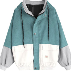 Lieke | Winterjas Dames Kleurblok Corduroy Capuchonjas Elastische Zoom