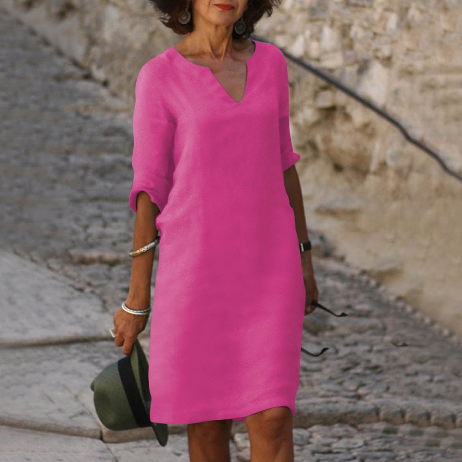 Cherish | Dame Effen V-Hals Knie-Lengte Jurk